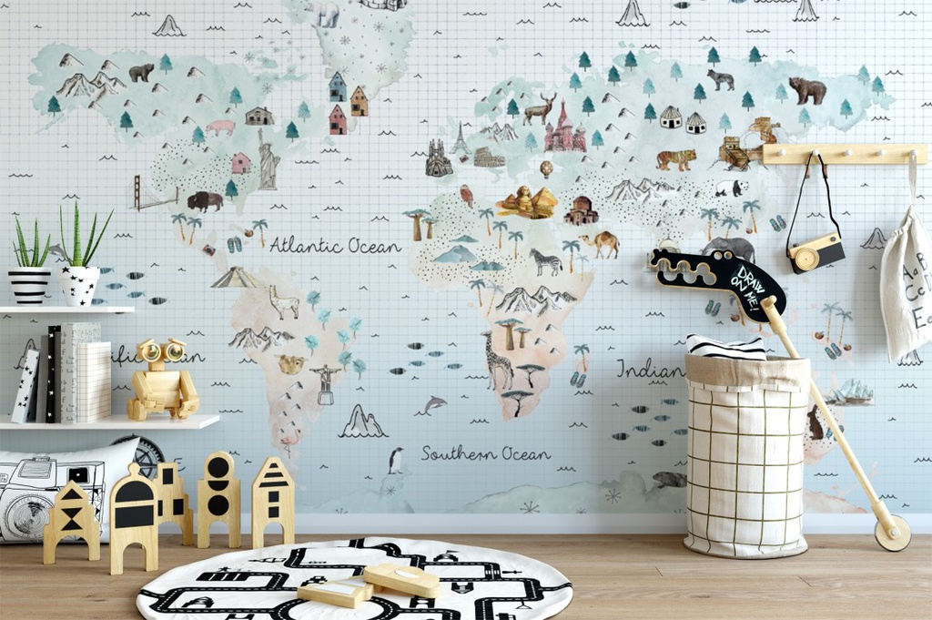 Papel Tapiz  - Mapa de niños con Animalitos